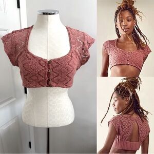 Free People Epic Sunset Crochet Crop Top - Dusty Rose